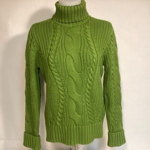 Green Cable Knit Turtleneck Sweater